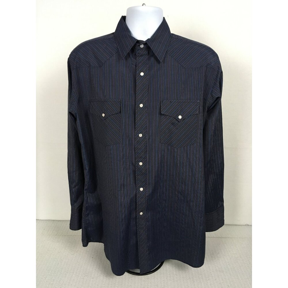 White Horse Mens Western Shirt Size L Long Sleeve Purple Black Striped Pearl Sna